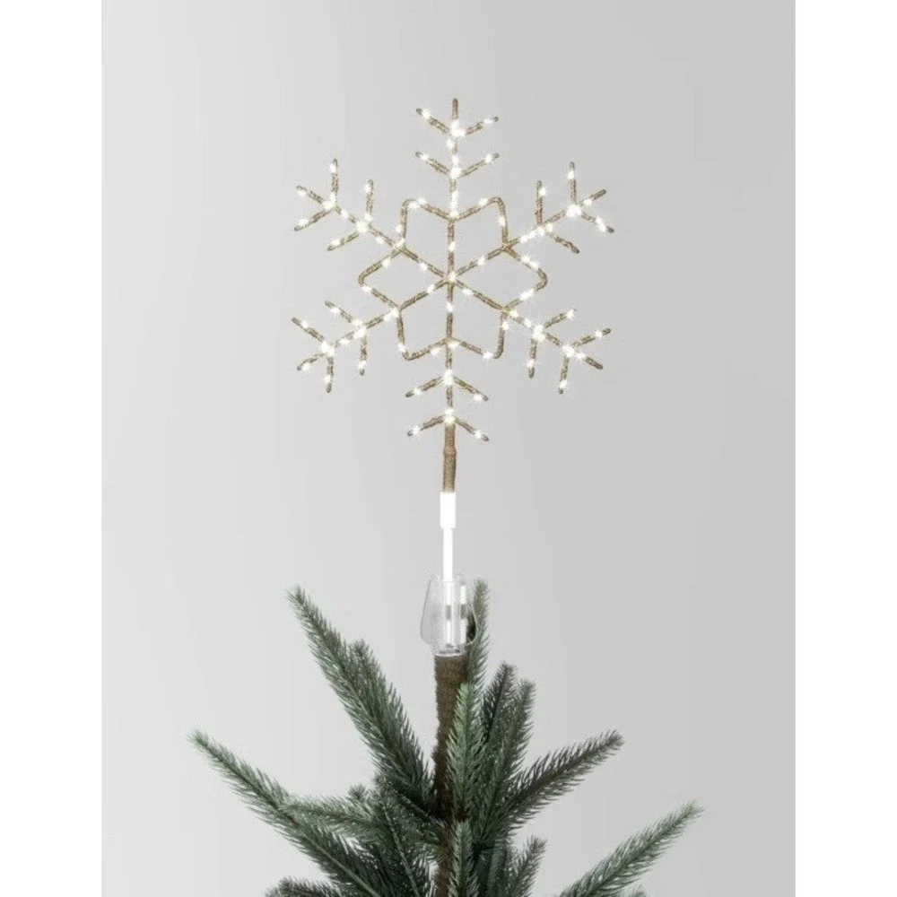 Wondershop Christmas LED Tree Topper‎ Glitter Snowflake Gold White 100 Light NEW